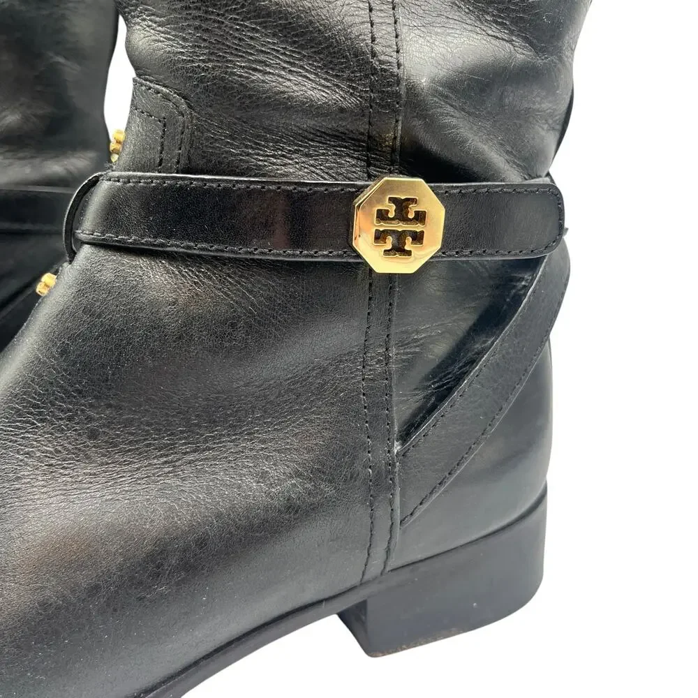 Tory Burch Brita Leather Tall Knee High Riding Boots Black Size 7.5M